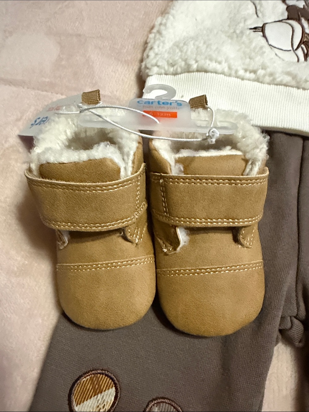 Disney Mickey Sherpa Top & Plaid Jogger Set and Carter’s soft sole boots. - Picture 5 of 7